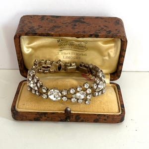 Bracciale vintage in stile Art Déco con strass e cristalli, mai indossato, anni '50.