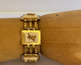 Jean Painlevé gold salamander bracelet and beige bakelite Art Deco design from the 40s