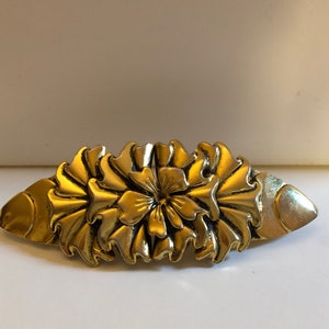 Grande barrette dorée decors fleurs guirlandes métal Made in France image 1