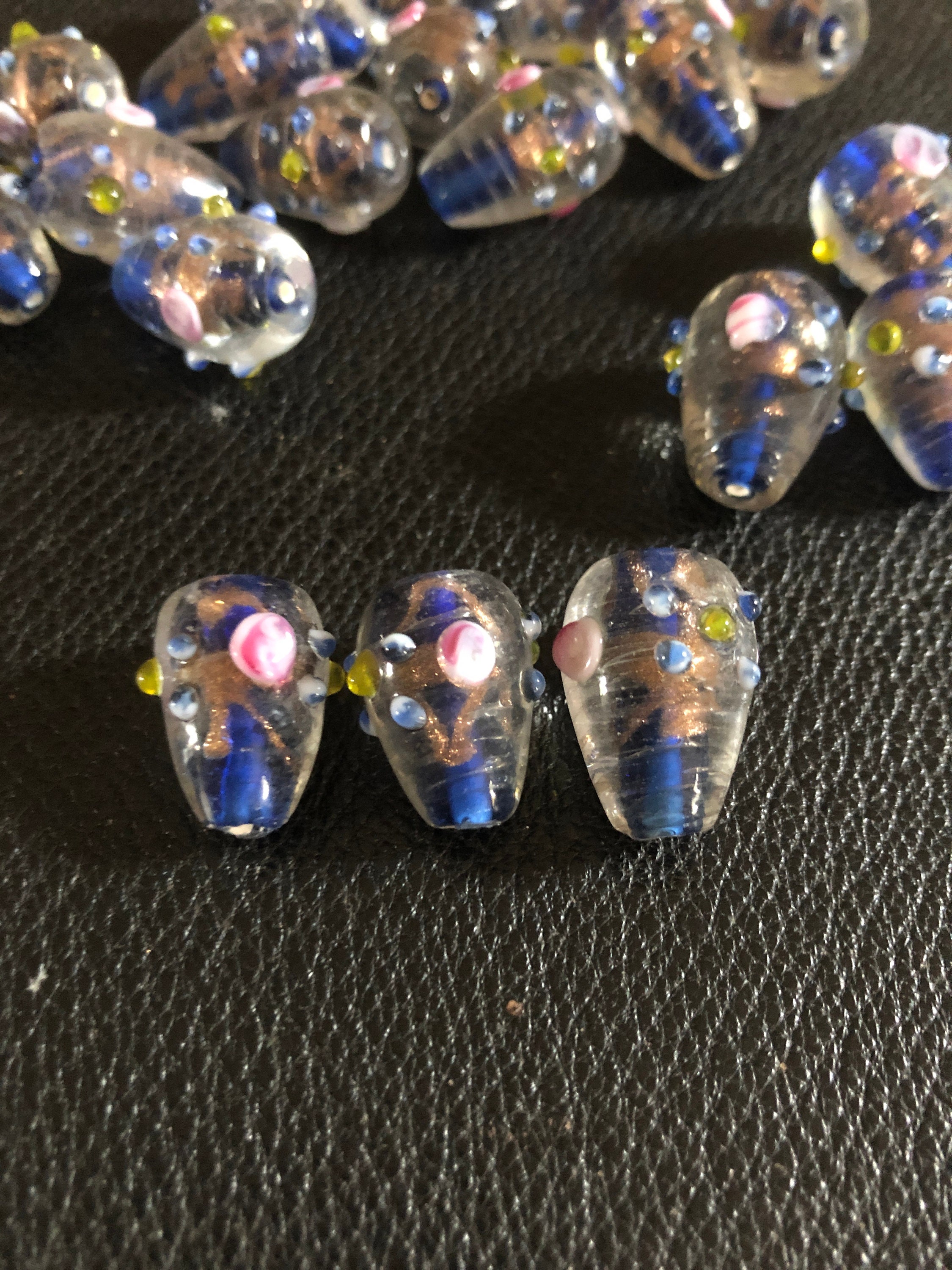 40 Old blue and gold Murano glass beads drop shape