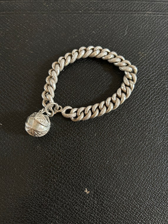 Bracelet Ancien En Argent Massif Avec Grelot - Style Napoléon III, Chaîne Argent 925 - Occasion Vintage