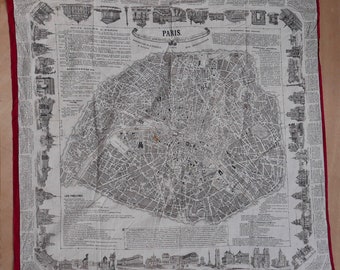 Rare foulard ancien Renault et Buquet Guide dans Paris carte plan 1875 Authentique Renault and Buquet foulard map Paris