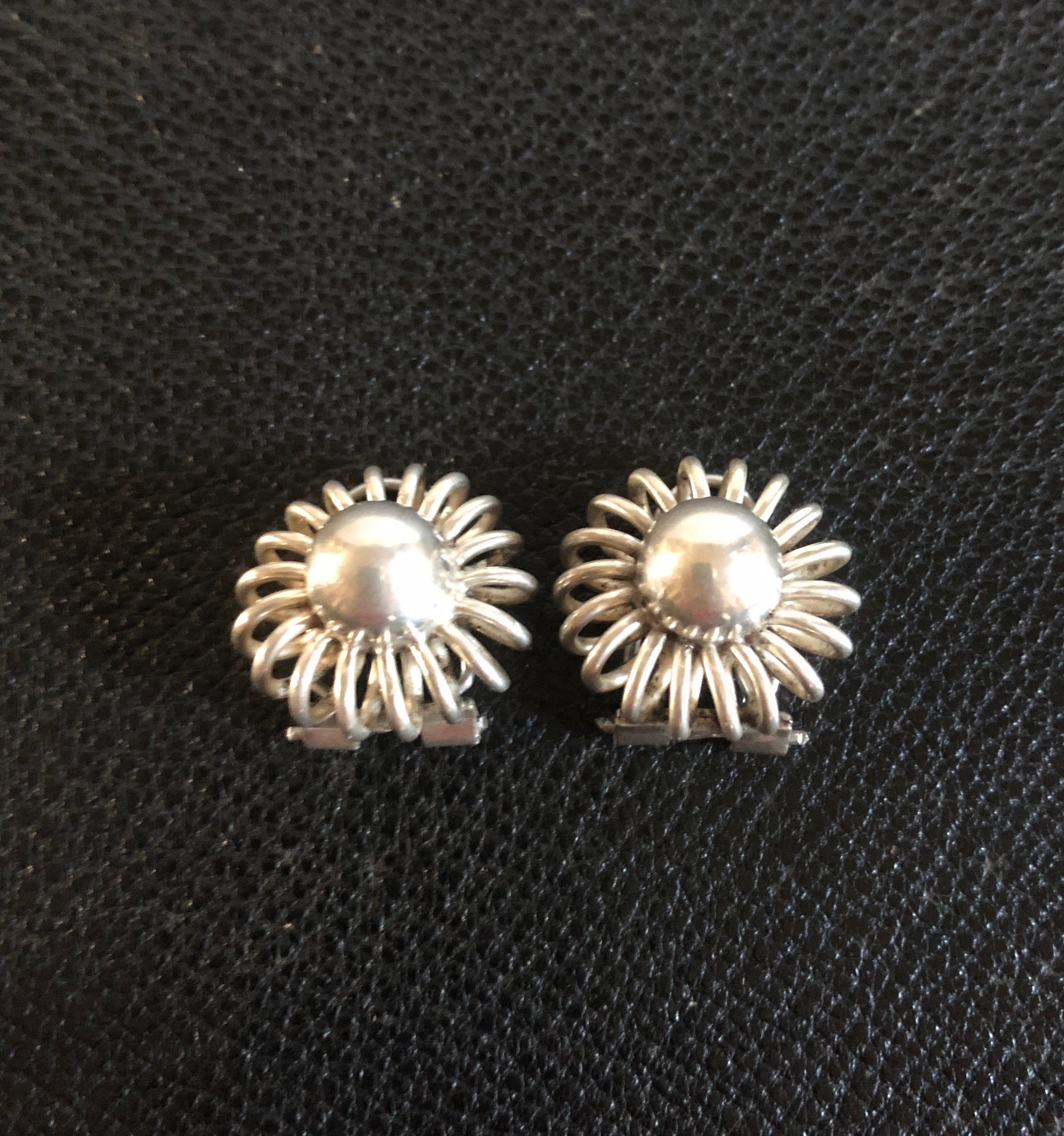 Boucles D'oreilles Clips Vintage En Argent Filigrane Avec Perles Lucite Et Cristal - Occasion, Style Créole