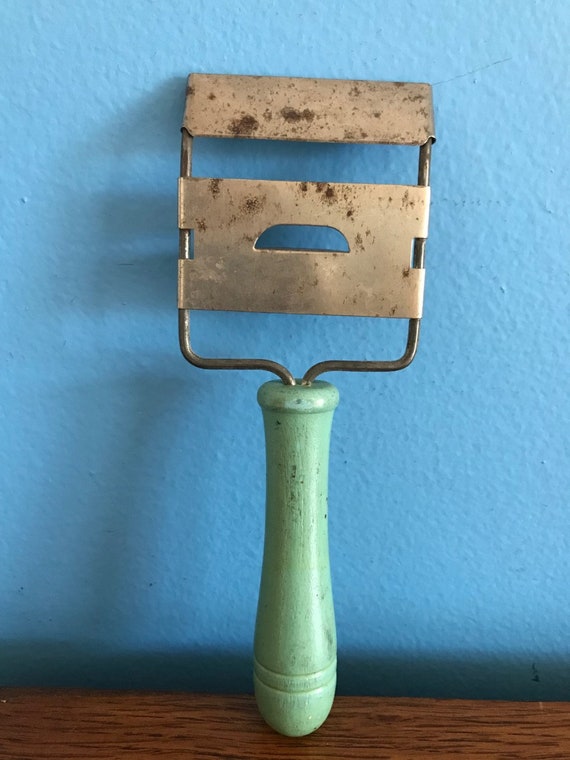Vintage Green Wood Handle Cheese Slicer