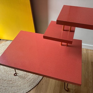 Mid-Century Modern Coral Formica and Rose Gold Three-Tier Side Table