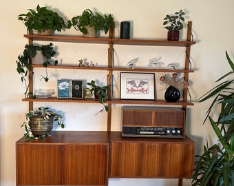 Mid Century 1960’s Modular Danish Teak and Brass Royal System Poul Cadovius Style Bookshelf Two Bay Wall Unit