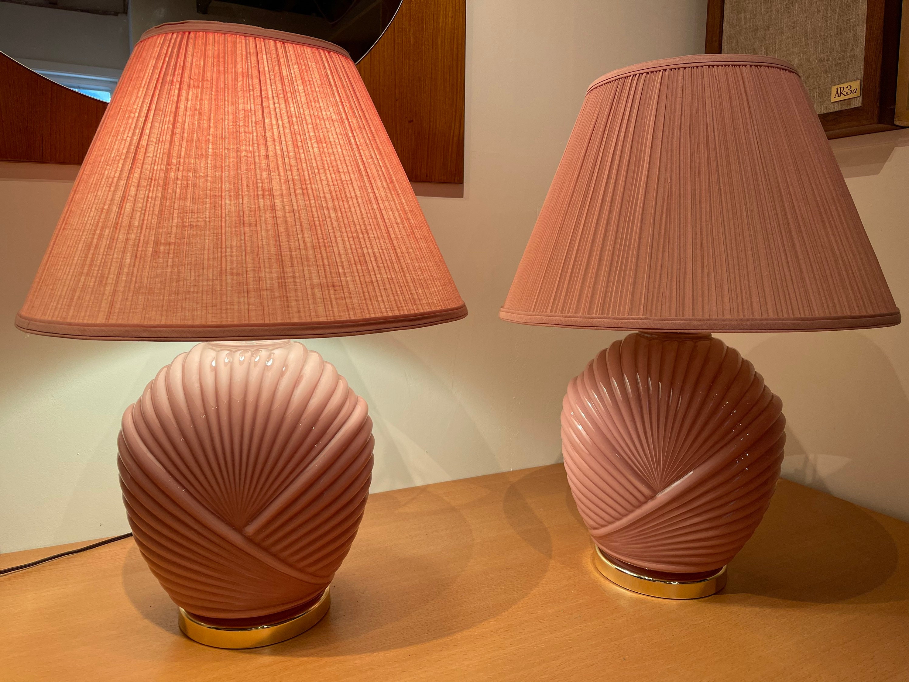 1980s Palm Beach Pink Candy Glass Table Lamps Set of 2 - Etsy