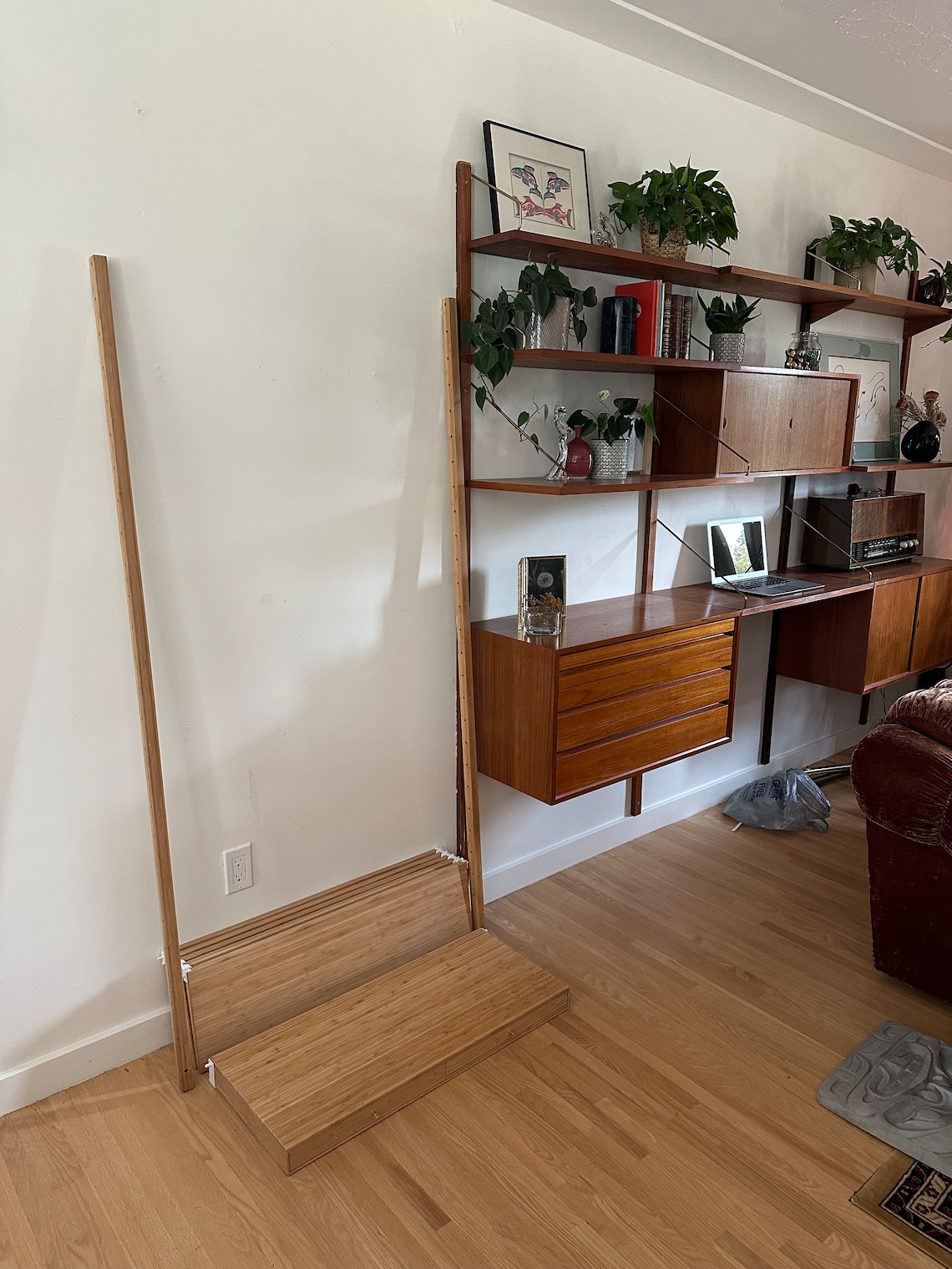 Ikea SVALNAS Bamboo Wall Unit Book Shelves and Desk in the Style of