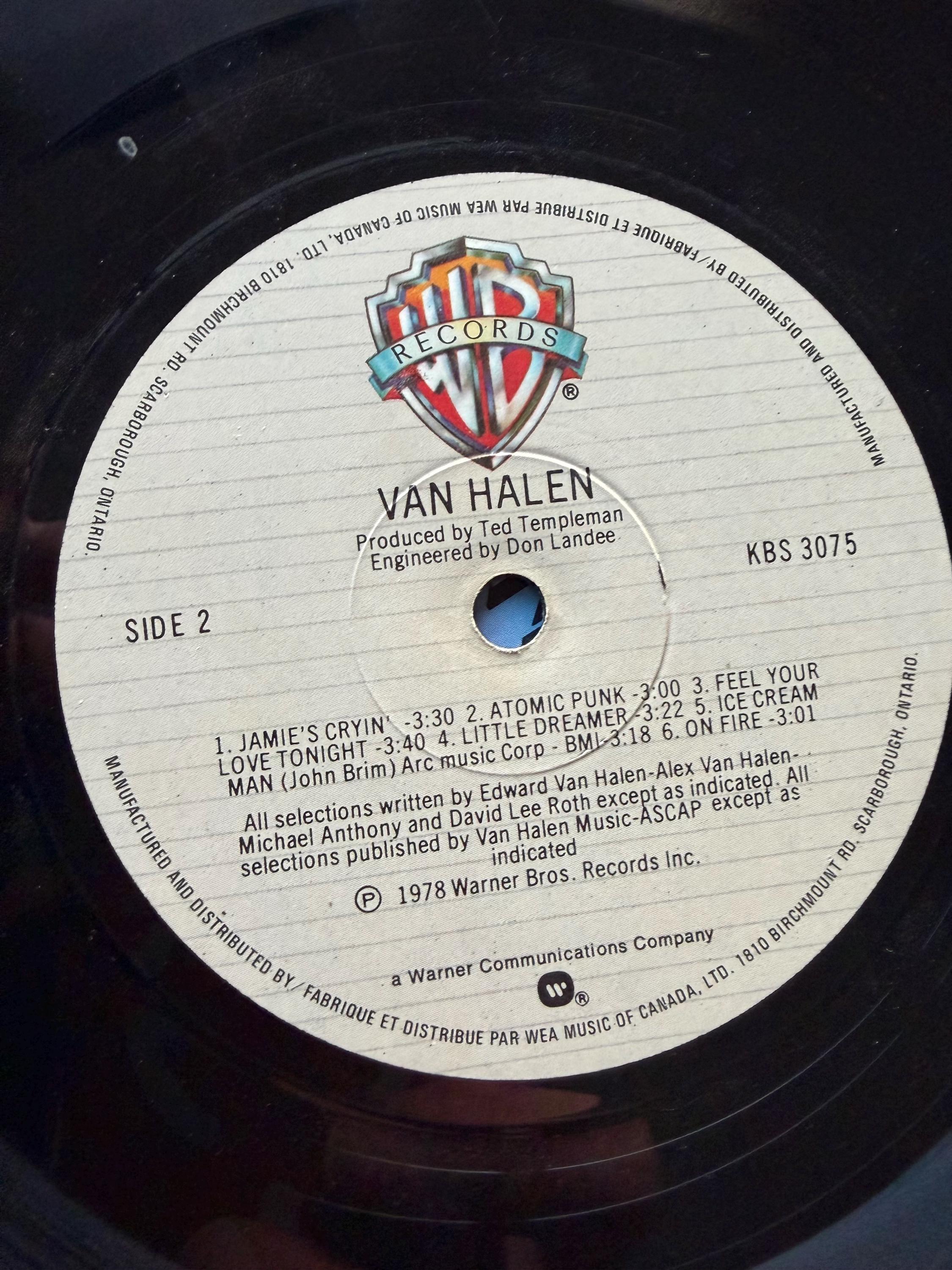 Van Halen Self-titled 1978 Canadian First Pressing Vinyl LP KBS