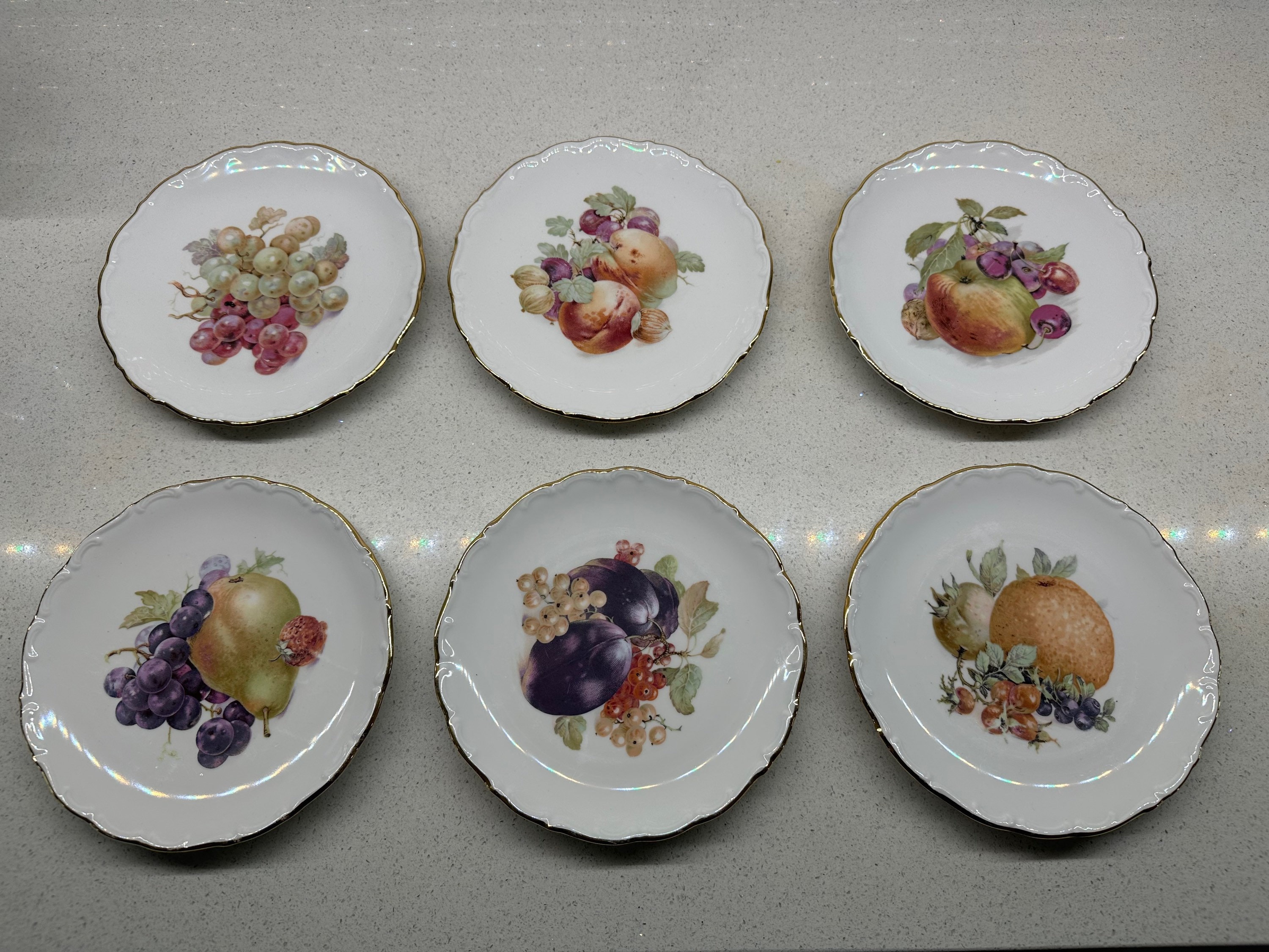 Vintage Fruit Dessert Plate Set: Bavaria Schumann Porcelain
