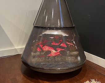 Vintage Mini Sunfire Fireplace: Mid Century Modern Freestanding Cone, Raw Metal