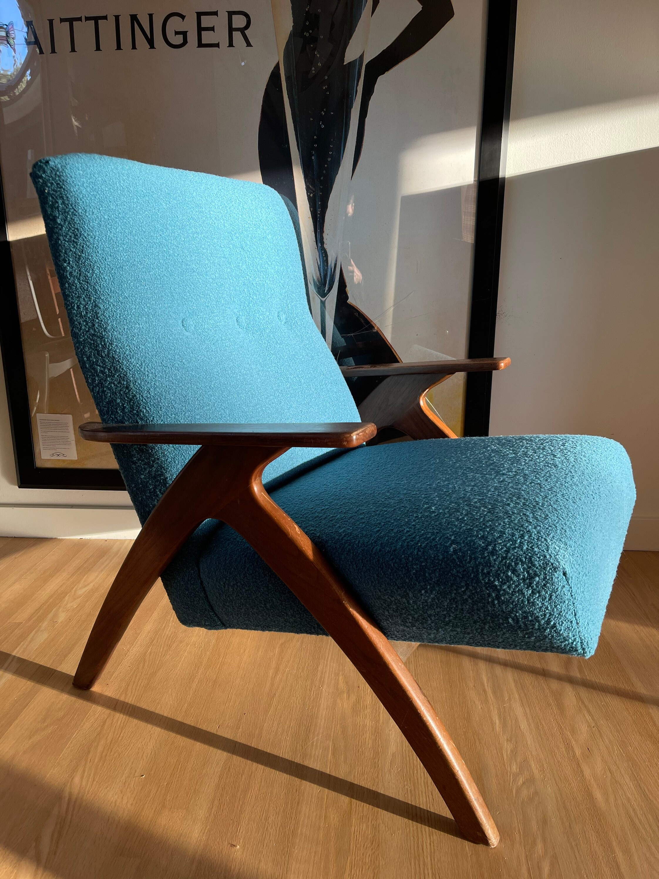 Mid Century Modern Scoop Lounge Chair in Walnut and Boucle Fabric Free Shipping North America Etsy