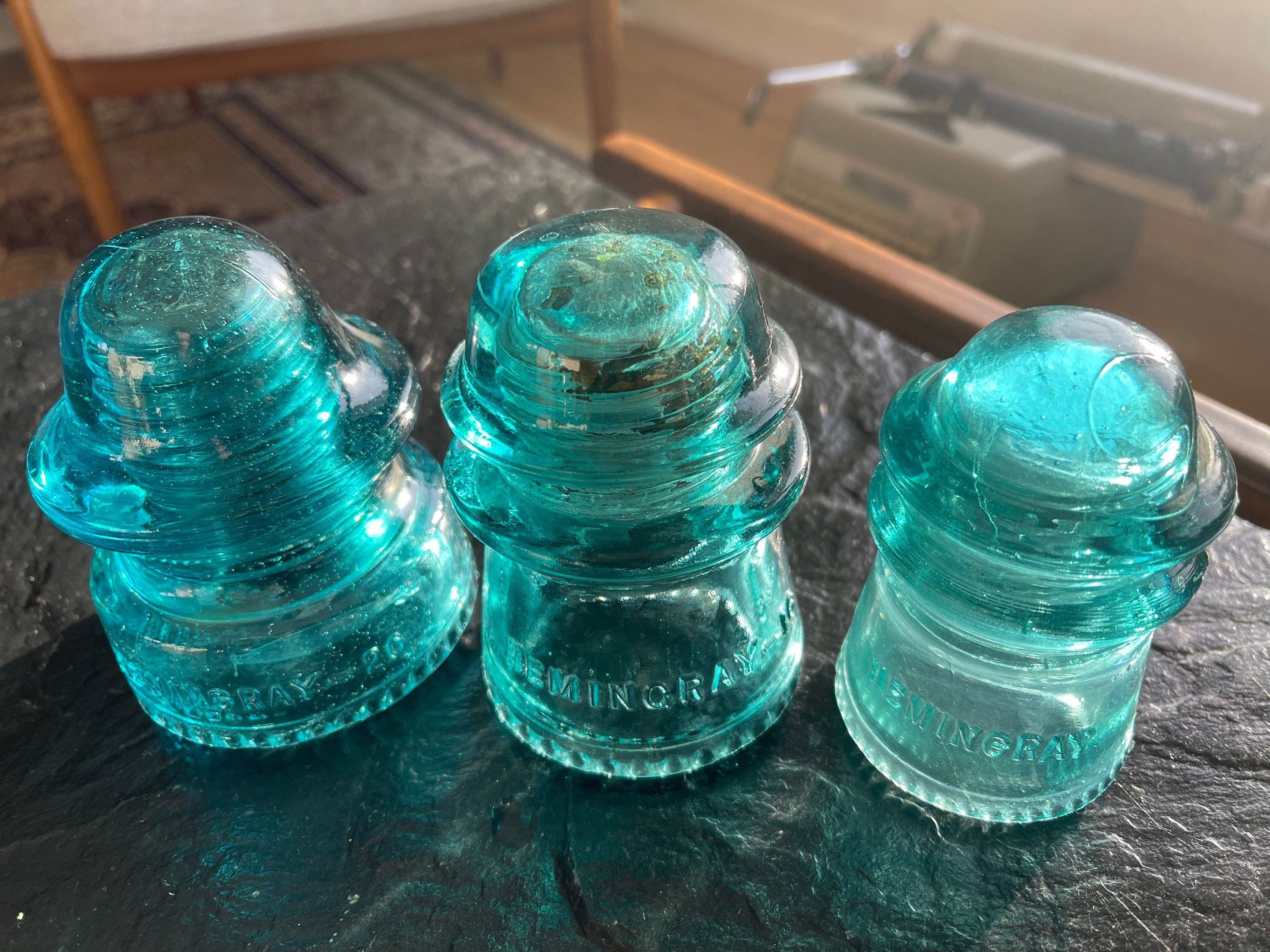 Antique Glass Insulator Set of Three in Aqua Blue by Hemingray Etsy