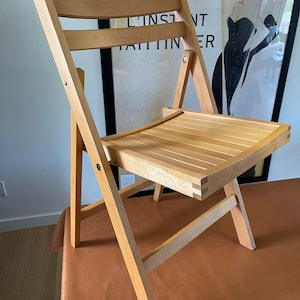 Vintage Mid Century Modern Folding Chair: Scandinavian Maple with Brass