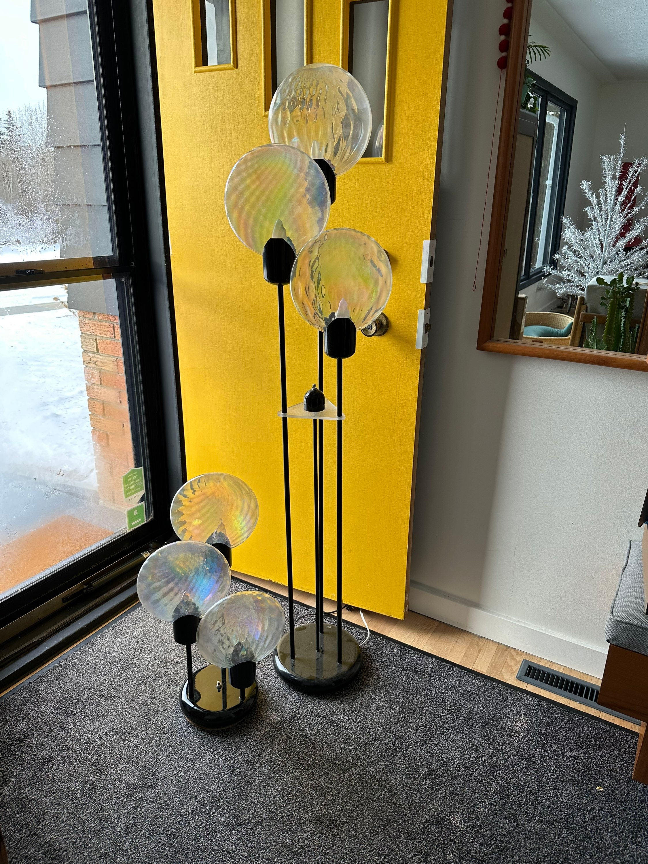 Mid Century Modern Iridescent Murano Glass Lollipop Lamp Set