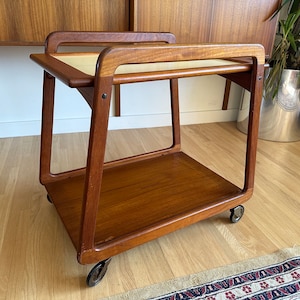 Danish Mid Century Modern Teak Reversible Tray Top Bar Cart designed by Henning Wind-Hansen for Sika Mobler