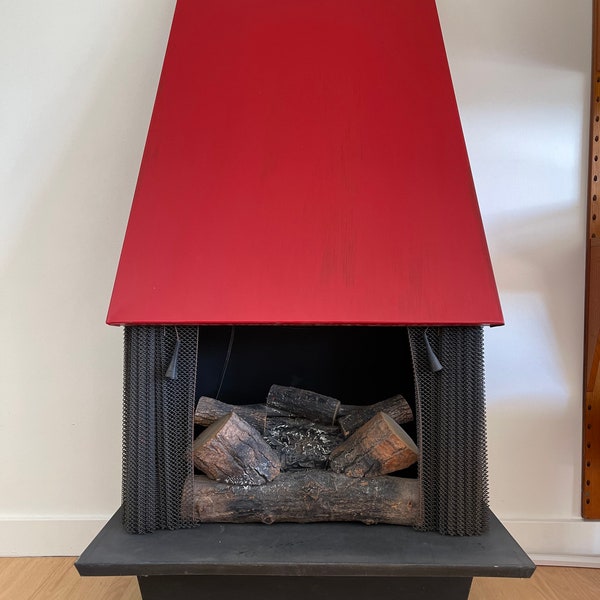Mid Century Modern Vintage Freestanding Electric Fireplace in Red