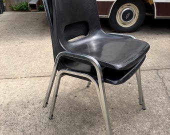 Vintage Jayden Products Industrial Chairs - Pair - Black Molded Polypropylene Stacking with Chrome Legs, Mid Century Modern, Made in Canada