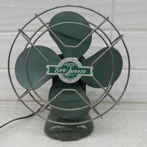 Vintage Sea-Breeze Desk Fan: Green Mid-Century Electric Fan