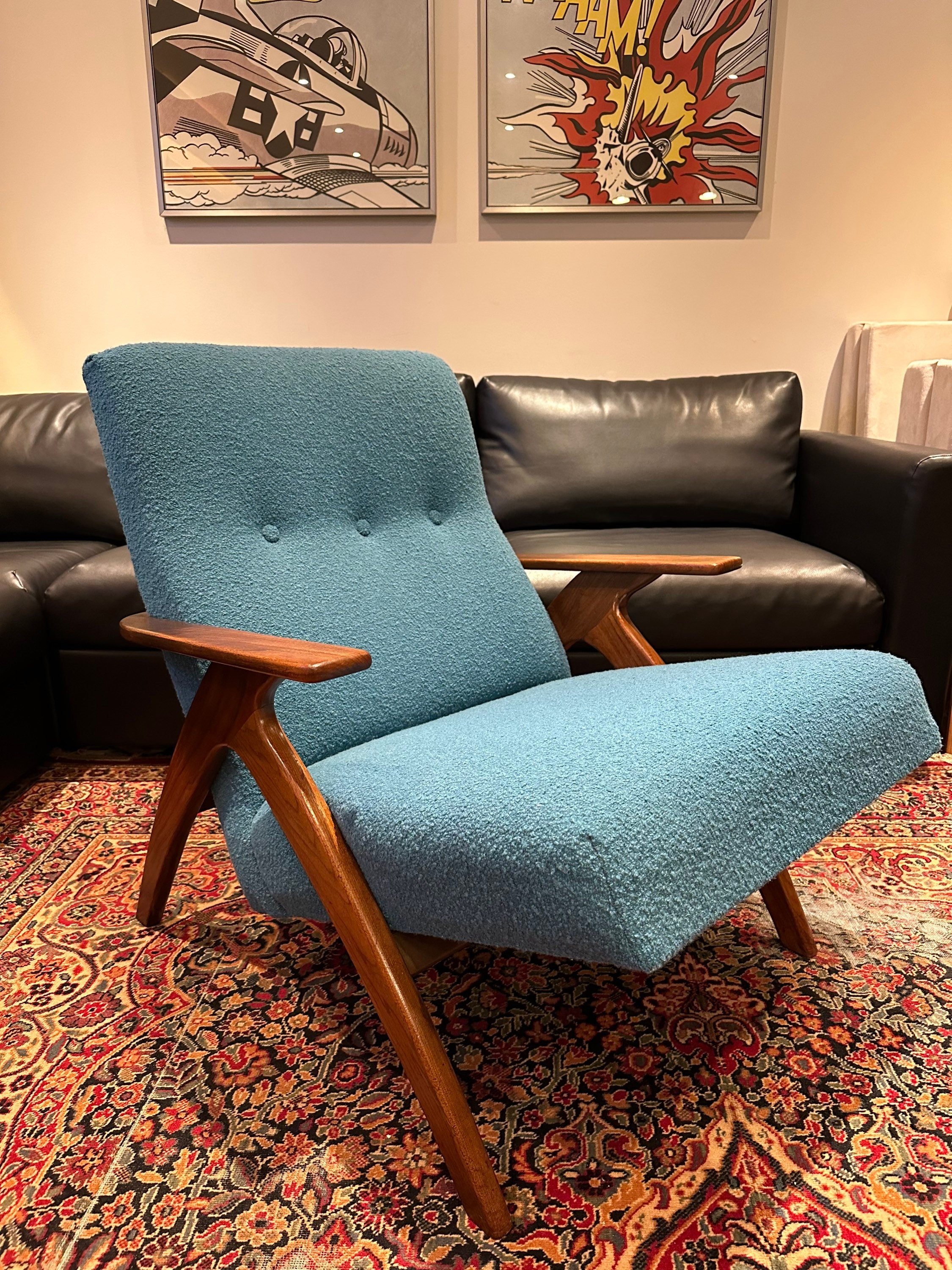 Mid Century Modern Scoop Lounge Chair in Walnut and Boucle Fabric Free Shipping North America Etsy