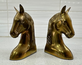 Vintage Gold Brass Horse Bookends Pair