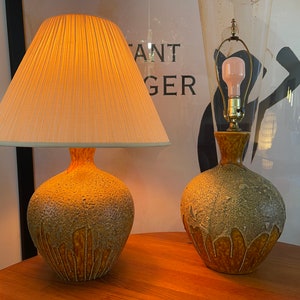1950s Mid Century Modern Lave Drip Glaze Art Pottery Lamps - a Pair ** Free Shipping North America**