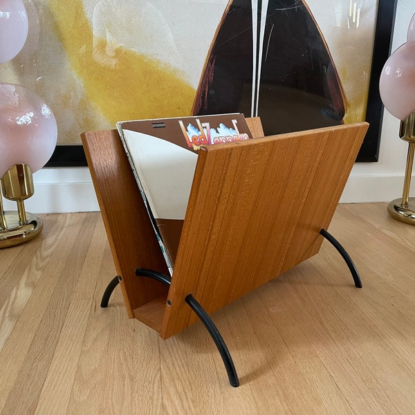 Mid Century Modern Teak Metal Record / Magazine Rack by FBJ Mobler Denmark ** Free Shipping North America**