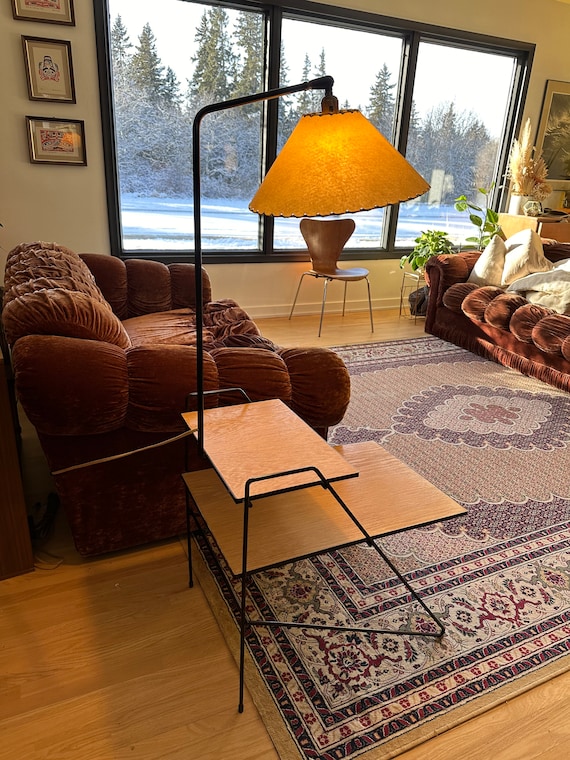 OUTON Floor Lamp with Table, Modern Dimmable Standing Lamp with Shelves, USB Charging Port, AC Outlet, Side End Table with Lamp Attached, Narrow Night OUTON Walnut Floor Lamp with Table, End Table with Lamp for Living Room  with USB \u0026 Type C Charging Port, Dimmable Lamps for Nightstand Attached for