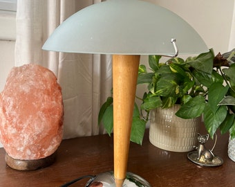 Vintage IKEA Kvintol Frosted Glass Mushroom Table Lamp, MCM Style, C.1990s Made in Hungary