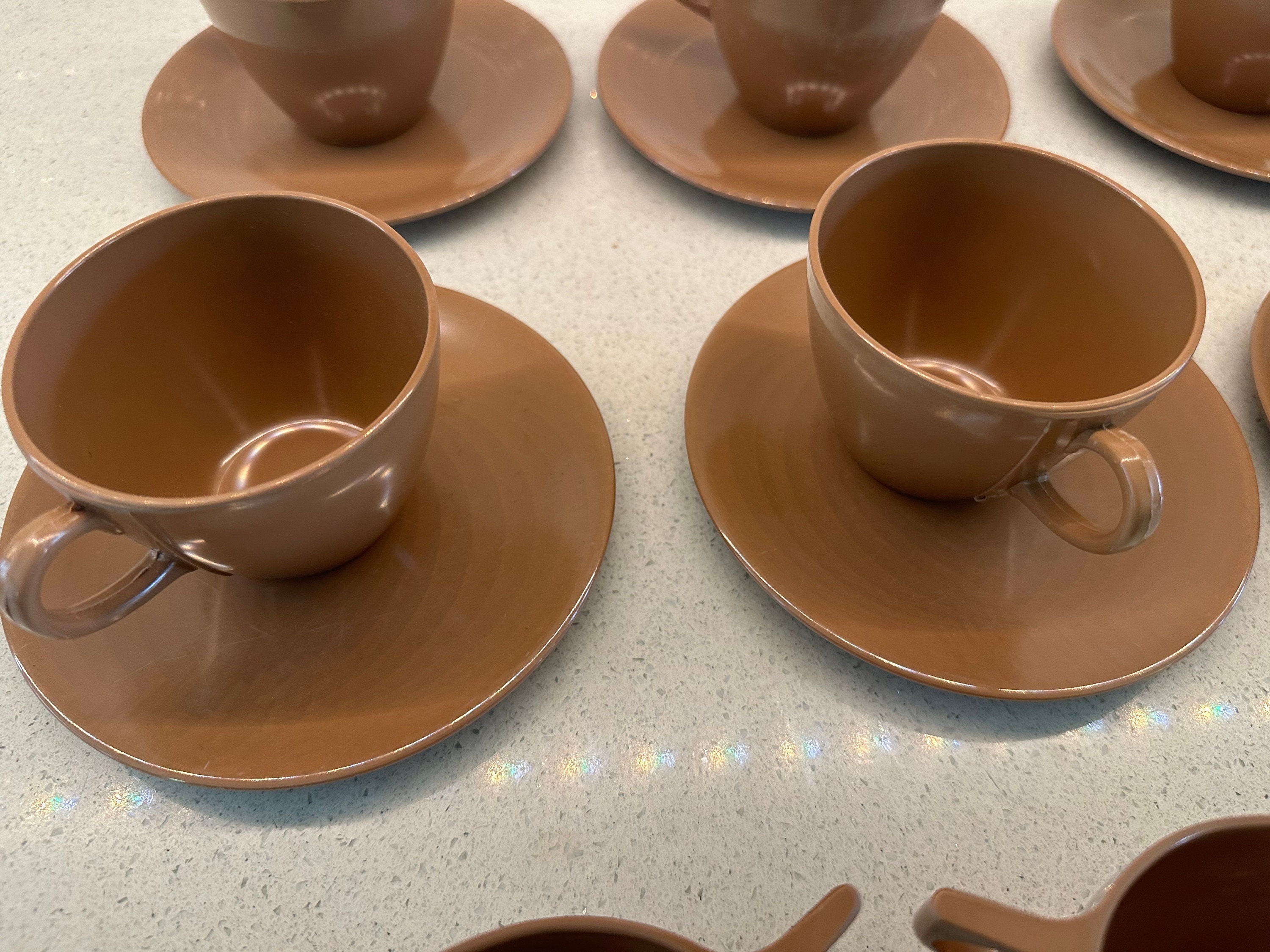 Lot of Vintage Melmac Melamine Dinnerware 6 Brown Cups, 6