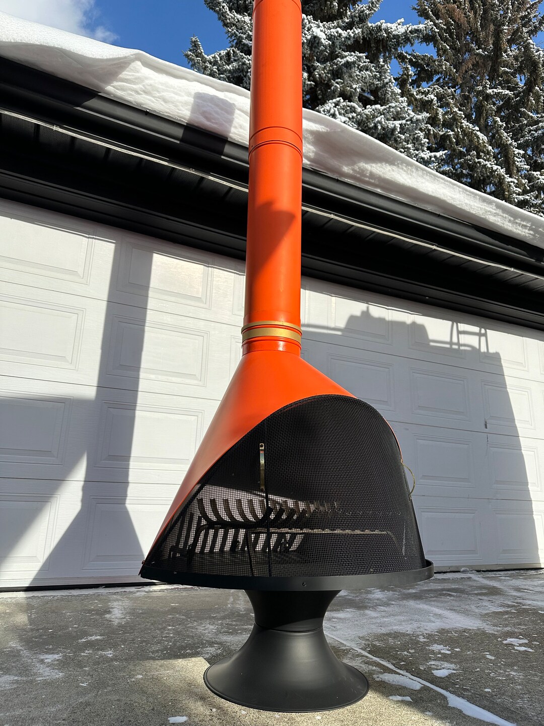 Mid Century Modern Orange Electric Preway Fireplace W/ 2 Pipe Sections