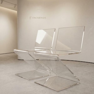 Vintage 1970s Solid 1/2" Lucite Z-Chairs - Mid-Century Modern Cantilever Clear Acrylic Accent Chairs - Pair