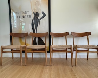 Original Mid Century Hans Wegner CH 23 Chair in Oak and Teak with Natural Paper Cord - Set of Four