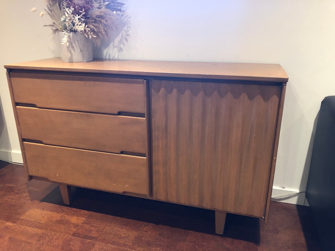 Jan Kuypers Birch Sideboard: Mid-century Modern Wave Front Cabinet