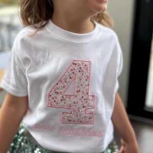 Four & Fabulous Floral Applique Fourth Birthday Shirt: Personalized 4th Birthday Tee or Jumper