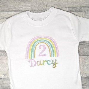 Pastel Rainbow Second Birthday T Shirt, Personalised, Two, 2nd Birthday Top, Custom Kids Birthday Rainbow Top, For Boy, For Girl