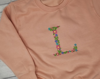 Floral Letter Top, With Bright Embroidered Initial Monogram, Personalised Children's Clothing Jumper / Sweatshirt