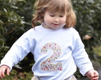 Second Birthday T-Shirt with Spring Floral Applique Embroidered, Two, 2, 2nd, Top, Sweatshirt, Jumper, Sleepsuit,