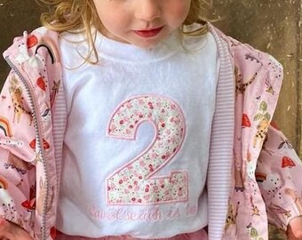 Personalised Pink Floral Applique Embroidered Second Birthday Top or Jumper, Custom Pink Two Birthday Outfit