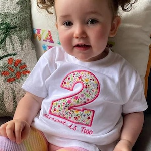 Personalised Spring Floral Applique Second Birthday T-Shirt or Jumper for Two Year Old Present or Gift, Custom Pink 2nd Birthday Top, 1990