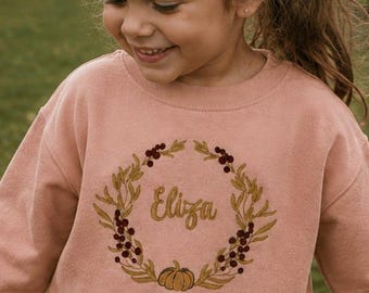 Jumper Autumn Kids, Embroidered Pumpkin Top - Personalised Embroidery, Made To Order | Range Of Sizes