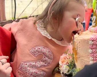 Personalised 2nd Birthday Jumper: Pink Floral Applique, Custom Name Outfit