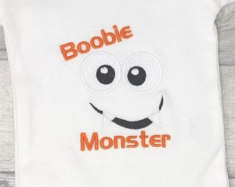 Boobie Monster, Personalised Baby Vest | Embroidered Cotton Keepsake | Custom Name, Halloween Photo Shoot