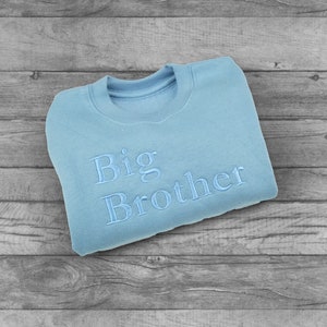 May include: A light blue sweatshirt with the words "Big Brother" embroidered on the front.
