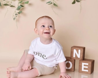First Birthday Outfit: Embroidered Cotton T-Shirt, One Year Old