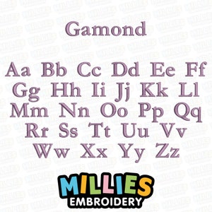 Alphabet example of the Gamond font.