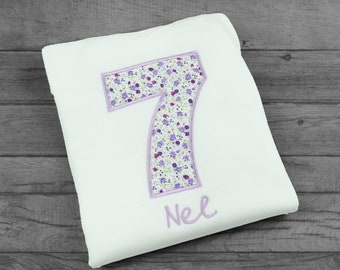 Personalised Seventh Birthday Purple Floral Applique, Seven, 7, 7th, Top, Bodysuit, T-Shirt, Jumper, Custom birthday, You are 7