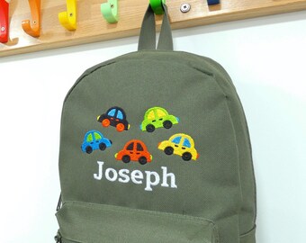 Embroidered Toy Car Mini Backpack: Personalized First Schoolbag