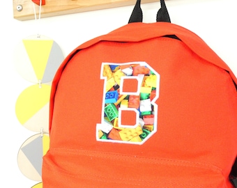 Monogram Bricks Applique Embroidered Rucksack, Children's Back to School Backpack, Travel Bag