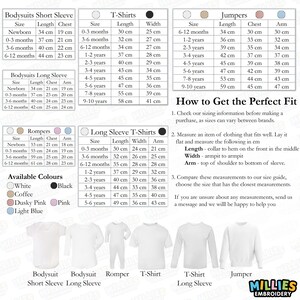 This is an infographic listing all of the sizes of the items, if you need help with sizing you can send a message and we will help.